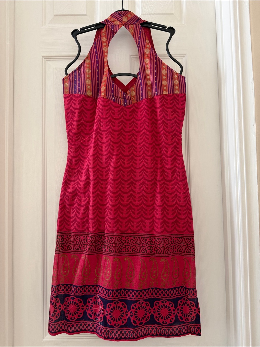 Red Block print ethnic Patterned Halter Tunic - Picture 3 of 4